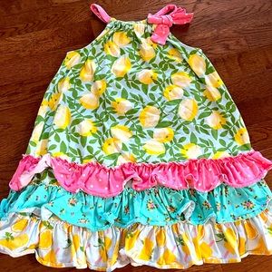 Girls Matilda Jane sleeveless dress - floral - ruffle - lemon print - Size 6